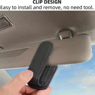 Leather sunglasses holder for car—neat, non-slip, and easy to use.