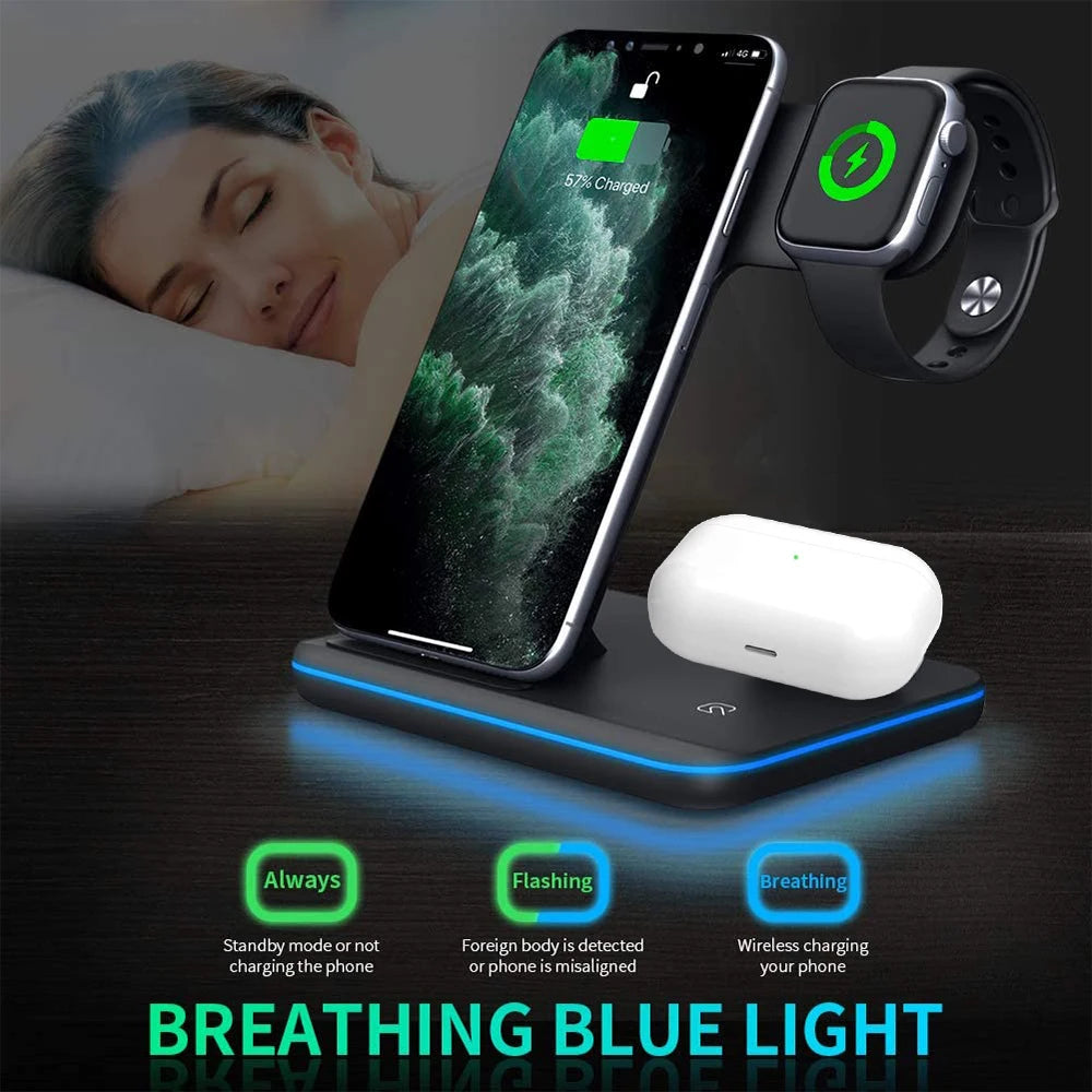 3 in 1 Multifunctional Wireless Charger Stand For iPhone 14 13 Pro Max Airpods AppleWatch Charger Dock 15W Fast Charging Station
