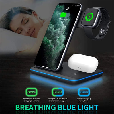3 in 1 Multifunctional Wireless Charger Stand For iPhone 14 13 Pro Max Airpods AppleWatch Charger Dock 15W Fast Charging Station