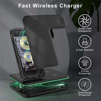 3 in 1 Multifunctional Wireless Charger Stand For iPhone 14 13 Pro Max Airpods AppleWatch Charger Dock 15W Fast Charging Station