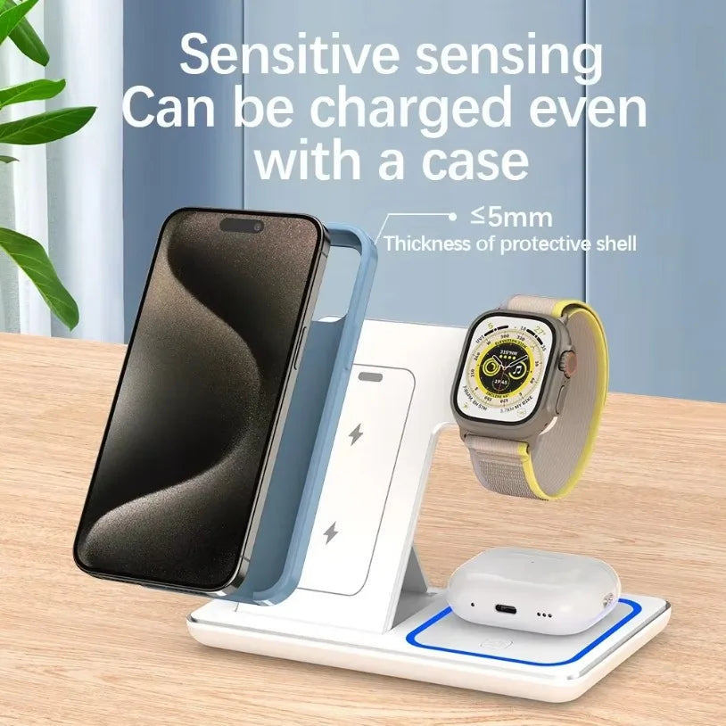 3 in 1 Desktop Wireless Charger Foldable Fast Phone Charge Station For iPhone 16 15 14 13 12 Apple Watch 10/9/8/7/6 AirPods 3/2