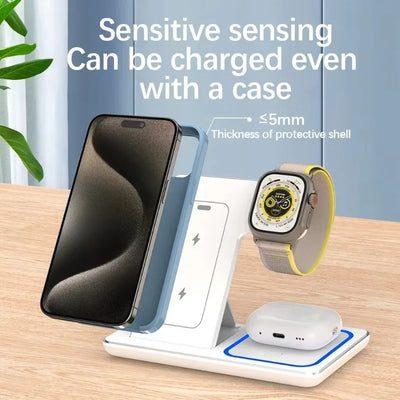 3 in 1 Desktop Wireless Charger Foldable Fast Phone Charge Station For iPhone 16 15 14 13 12 Apple Watch 10/9/8/7/6 AirPods 3/2