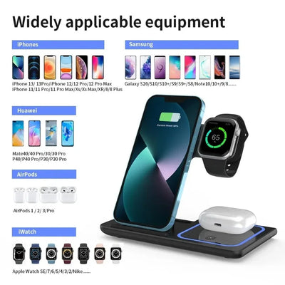 3 in 1 Desktop Wireless Charger Foldable Fast Phone Charge Station For iPhone 16 15 14 13 12 Apple Watch 10/9/8/7/6 AirPods 3/2
