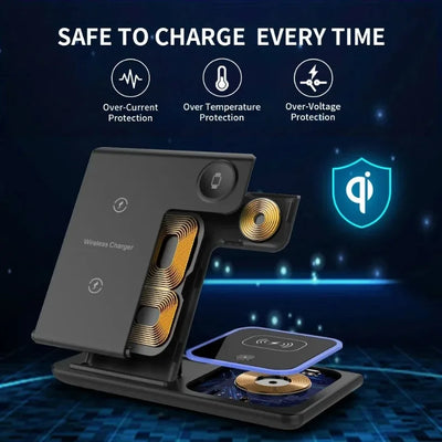 3 in 1 Desktop Wireless Charger Foldable Fast Phone Charge Station For iPhone 16 15 14 13 12 Apple Watch 10/9/8/7/6 AirPods 3/2