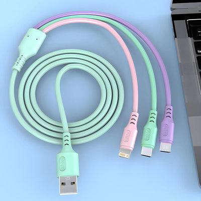 3-in-1 super fast charging cable for iPhone 15-11, Micro USB & Type-C.
