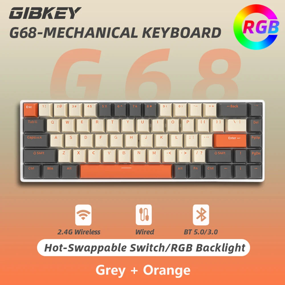 65% wireless mechanical keyboard with hot-swappable keys for DIY.