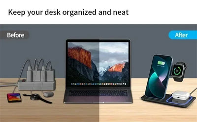 Desktop 3 In 1 Wireless Charger Stand Pad Foldable Phone Fast Charging Station Holder For iPhone 16 15 14 Pro Max iWatch Airpods