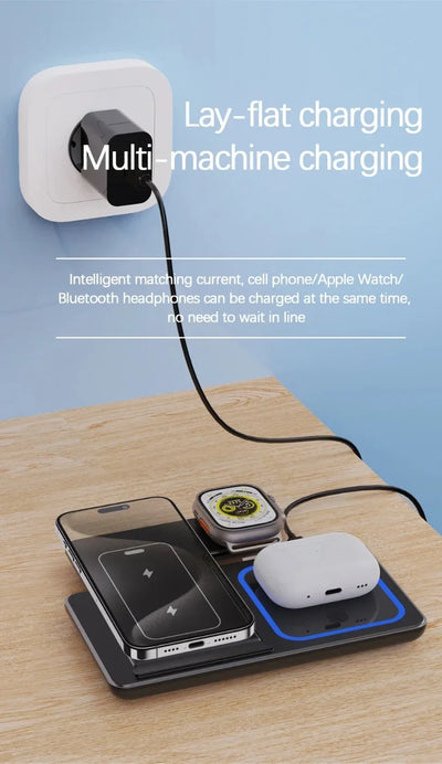 3 in 1 Desktop Wireless Charger Foldable Fast Phone Charge Station For iPhone 16 15 14 13 12 Apple Watch 10/9/8/7/6 AirPods 3/2