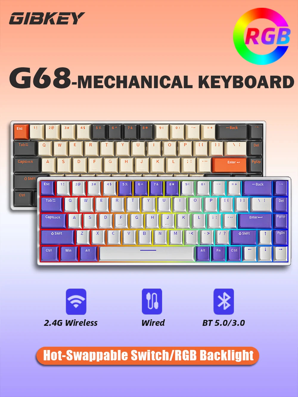 Portable mechanical keyboard with hot-swap keys and vivid backlight.