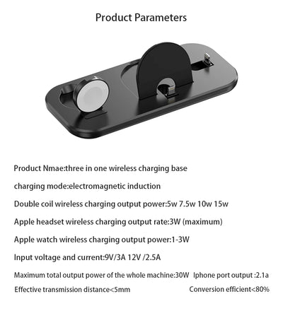3 in 1 Multifunctional Wireless Charger Stand For iPhone 14 13 Pro Max Airpods AppleWatch Charger Dock 15W Fast Charging Station
