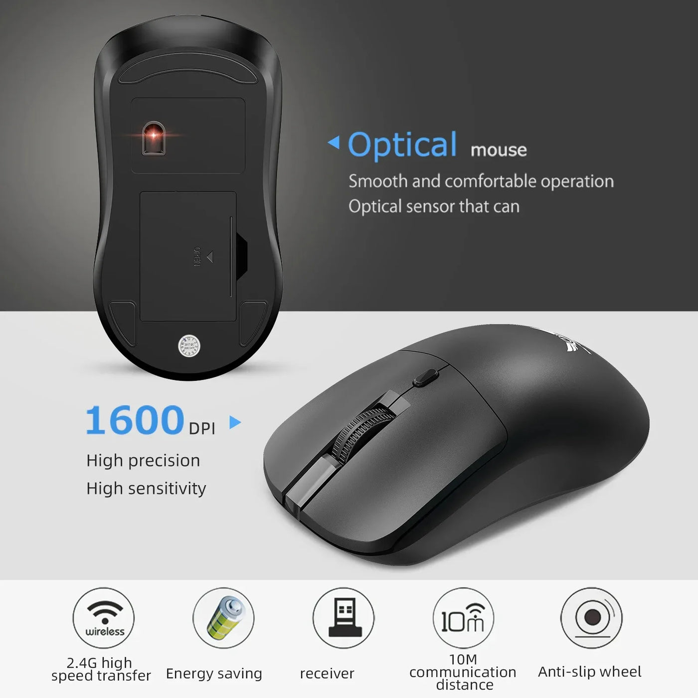 Silent ergonomic mouse with Bluetooth connectivity