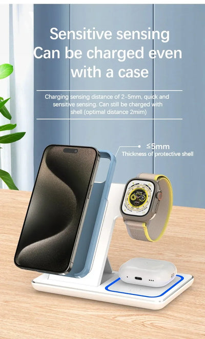 3 in 1 Desktop Wireless Charger Foldable Fast Phone Charge Station For iPhone 16 15 14 13 12 Apple Watch 10/9/8/7/6 AirPods 3/2