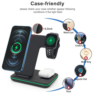 3 in 1 Multifunctional Wireless Charger Stand For iPhone 14 13 Pro Max Airpods AppleWatch Charger Dock 15W Fast Charging Station