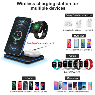 3 in 1 Multifunctional Wireless Charger Stand For iPhone 14 13 Pro Max Airpods AppleWatch Charger Dock 15W Fast Charging Station
