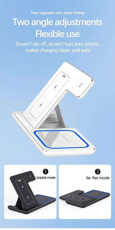 3 in 1 Desktop Wireless Charger Foldable Fast Phone Charge Station For iPhone 16 15 14 13 12 Apple Watch 10/9/8/7/6 AirPods 3/2