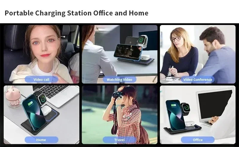 Desktop 3 In 1 Wireless Charger Stand Pad Foldable Phone Fast Charging Station Holder For iPhone 16 15 14 Pro Max iWatch Airpods