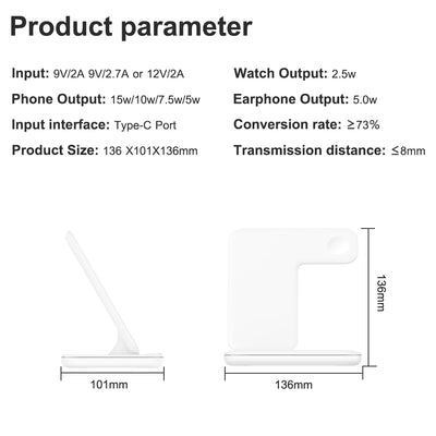 3 in 1 Multifunctional Wireless Charger Stand For iPhone 14 13 Pro Max Airpods AppleWatch Charger Dock 15W Fast Charging Station
