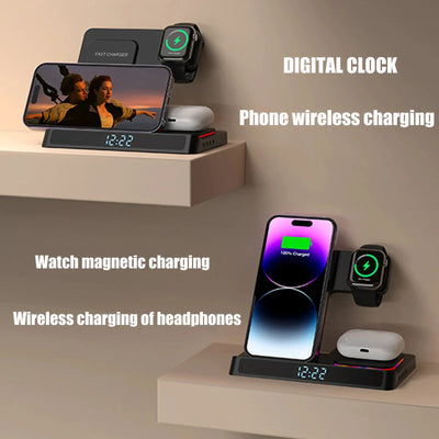 4 in 1 Foldable Wireless Charger Stand For IPhone 15 14 13 12 for Apple Watch 9 8 Airpods Pro iWatch Fast Charging Dock Station