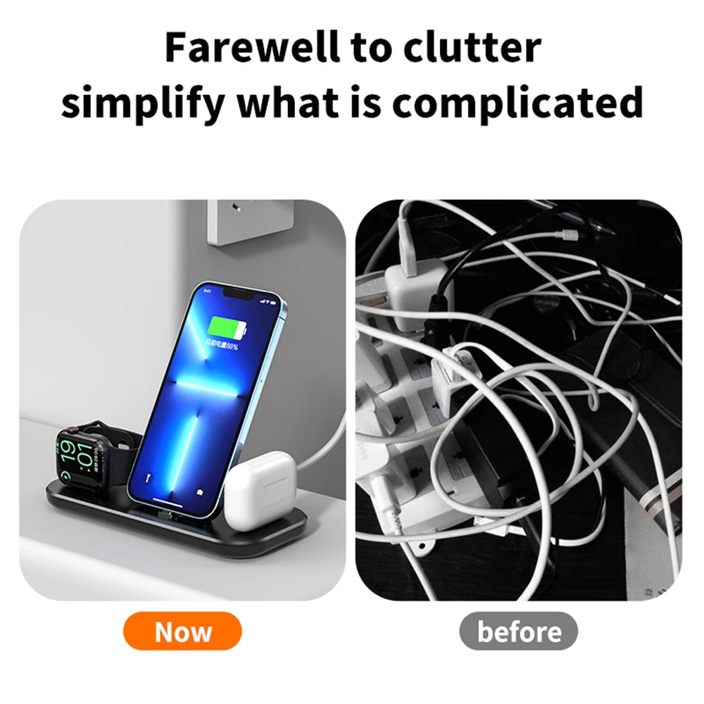 3 in 1 Multifunctional Wireless Charger Stand For iPhone 14 13 Pro Max Airpods AppleWatch Charger Dock 15W Fast Charging Station