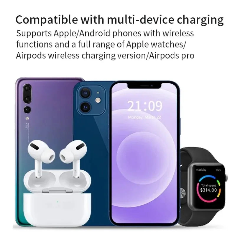 3 in 1 Desktop Wireless Charger Foldable Fast Phone Charge Station For iPhone 16 15 14 13 12 Apple Watch 10/9/8/7/6 AirPods 3/2