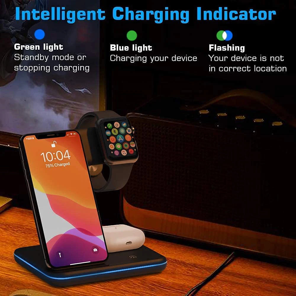 3 in 1 Multifunctional Wireless Charger Stand For iPhone 14 13 Pro Max Airpods AppleWatch Charger Dock 15W Fast Charging Station