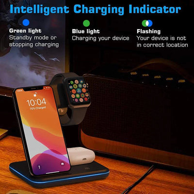 3 in 1 Multifunctional Wireless Charger Stand For iPhone 14 13 Pro Max Airpods AppleWatch Charger Dock 15W Fast Charging Station