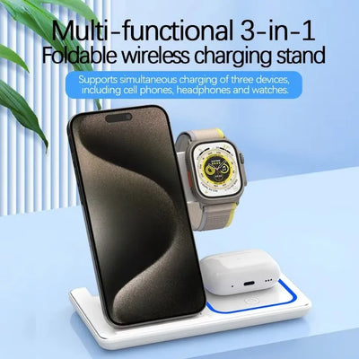 3 in 1 Desktop Wireless Charger Foldable Fast Phone Charge Station For iPhone 16 15 14 13 12 Apple Watch 10/9/8/7/6 AirPods 3/2