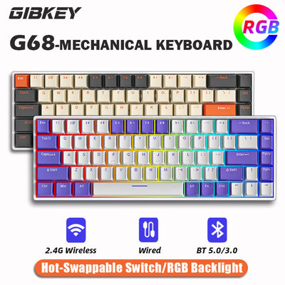 G68 65% mechanical keyboard with wireless/Bluetooth and hot-swappable switches.